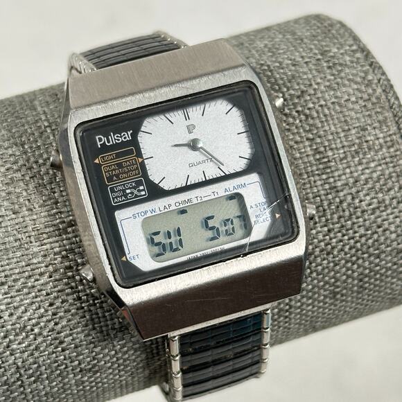 Pulsar Other - VTG Pulsar Watch 32mm Rectangle Analog Digital 1980s Needs Repair READ